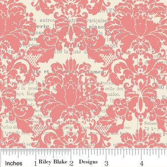 Riley Blake, Lost and Found, Pink cream Damask Quilting Cotton, SPARKLE 1/2 Yard, more yardage available