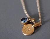 14k Gold Vermeil Tiny Initial and Birthstone Necklace