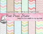 Vintage Linen Pastel Cottage Chevron Digital Papers...Set of 12 for Scrapbooking, Crafts and Cardmaking, Photography