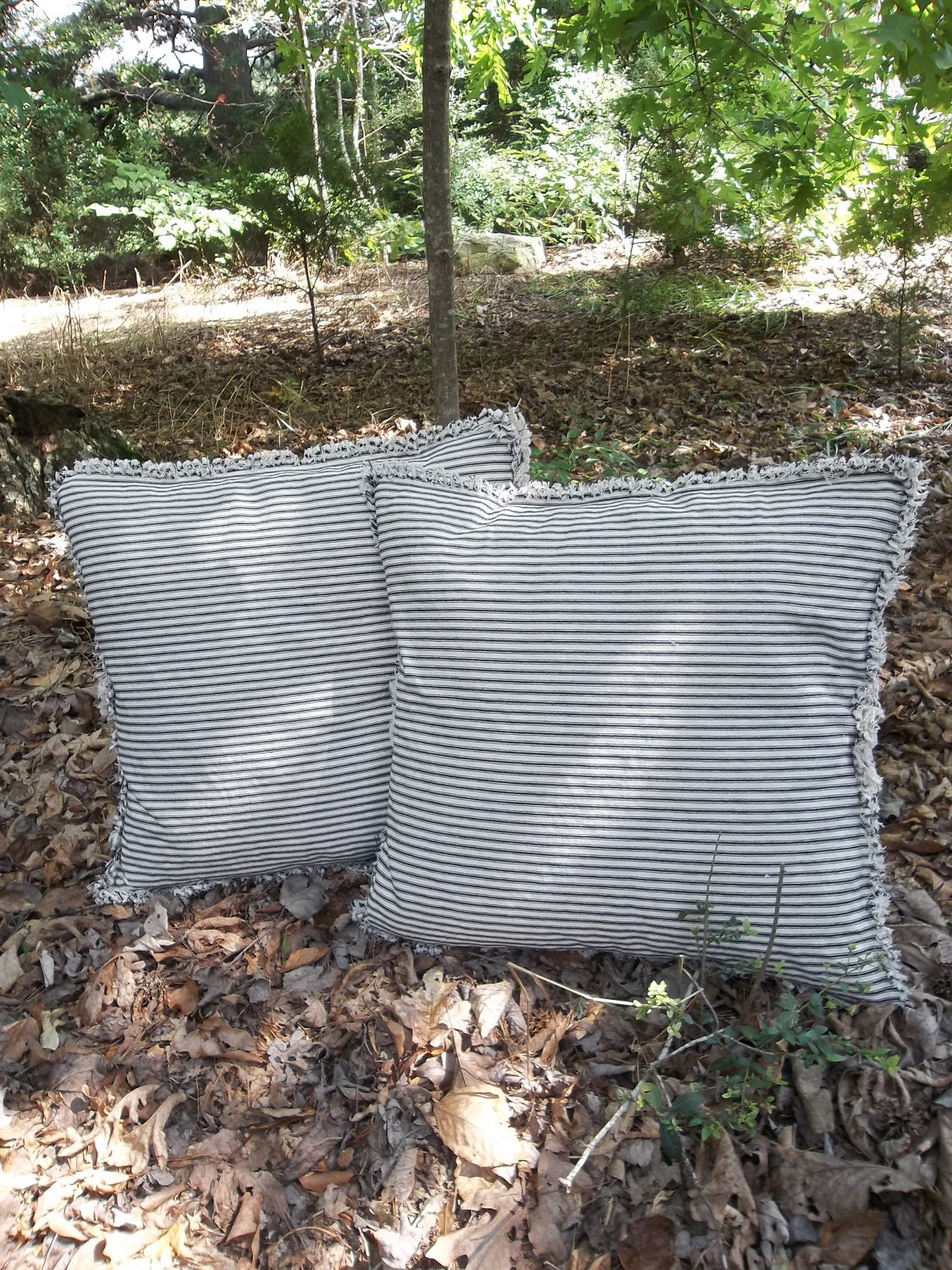 Farmhouse Throw Pillows Accent Navy Ticking French Country Rustic Pillow Cover Primitive Cabin Decor Decorative Pillow Home Living Set of 2