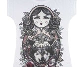 WOMENS T-Shirt, Russian Doll, Little Red Riding Hood, White, S/M/L