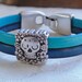 Blue leather skull bracelet