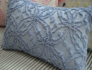 Chenille Pillow Vintage Bedspread Fabric French Blue Cottage Shabby Chic 11x16