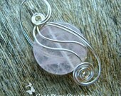 Rose Quartz Wire Wrapped Pendant -  Pink Necklace in Silver Wire