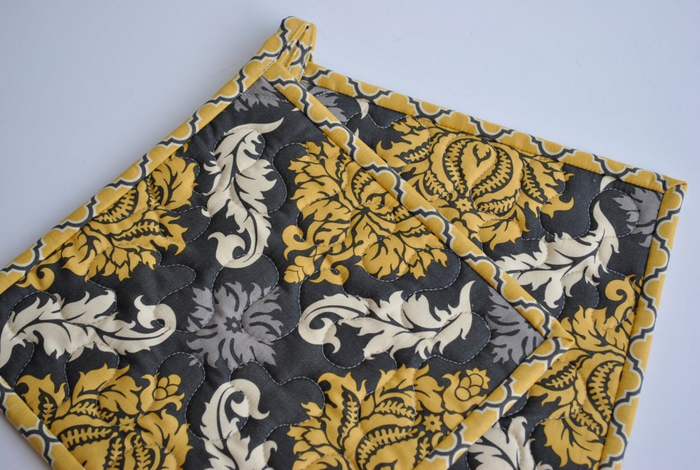 Quilted Potholders, Designer Potholders, Joel Dewberry Aviary Potholders. Contemporary Potholders