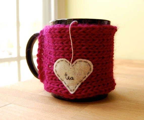 Tea Love Mug Cozy Knitted Chai Heart Cup Cosy