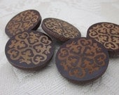 5 Large Engraved Wooden Shank Buttons