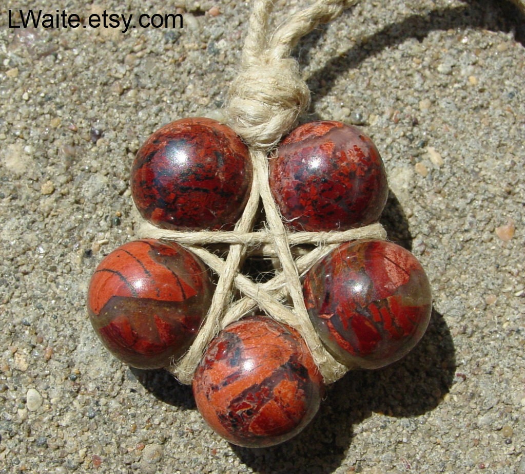 Hemp Wrapped Healing Crystal Poppy Jasper Star Necklace