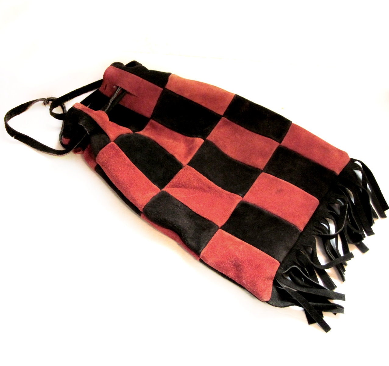Boho Drawstring Purse, Suede Leather Pouch