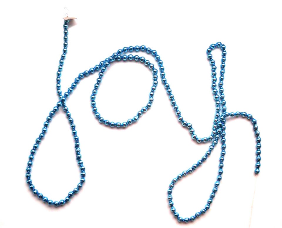 Antique Aqua Blue Beaded Glass Garland, Mid Century Christmas Garland, Holiday Decor
