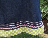 Helen Skirt - Denim & Polka Dots with vintage rick rack - Size Small/Medium