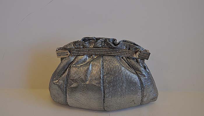 1980's Purse / Vintage 80's Silver Rhinestone Italian Clutch and Shoulder Bag Purse
