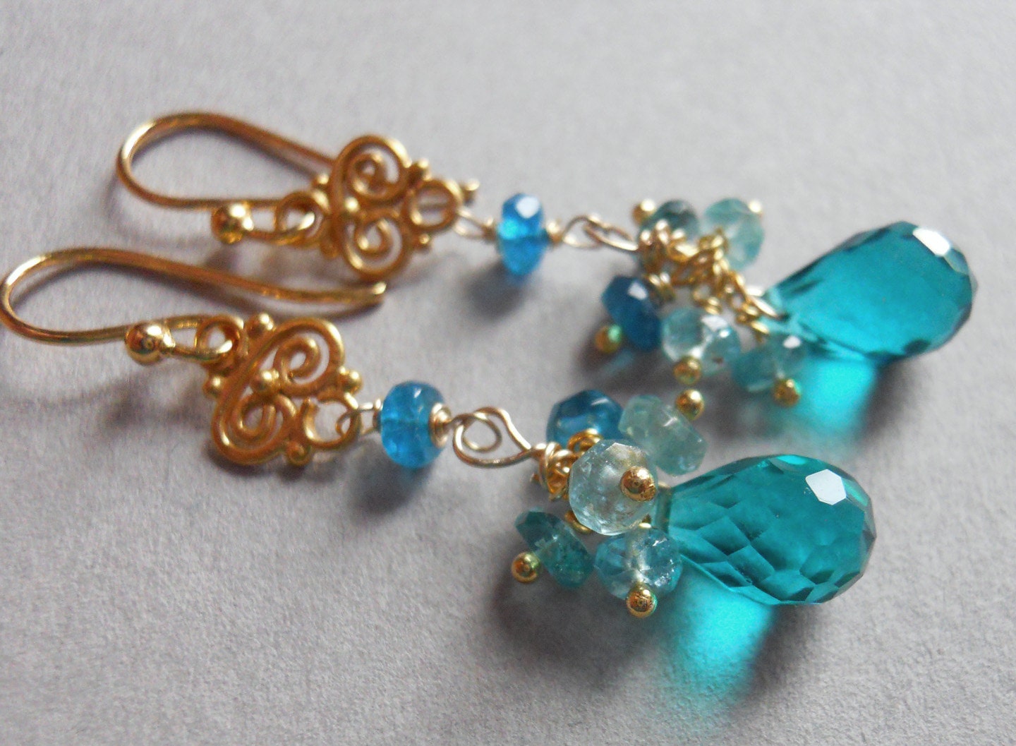 Skinny Dip Teal quartz and apatite dangle earrings - $55.00 USD