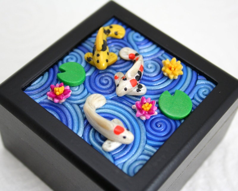 Koi Pond Mini Box in Polymer Clay by StarlessClay on Etsy