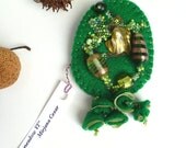 SALE Green meadow VI, fiber art pin