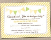 Printable Baby Shower Invitation Yellow and Green Bunting and Stripes