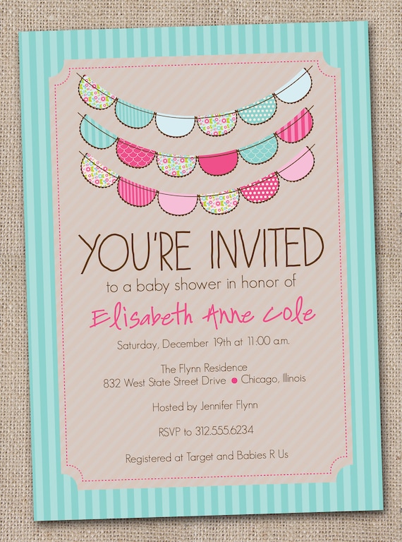 Printable Baby Shower Invitation Digital File Blue and Pink Bunting Il_570xn