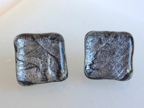 Black and Silver Glass Post Earrings