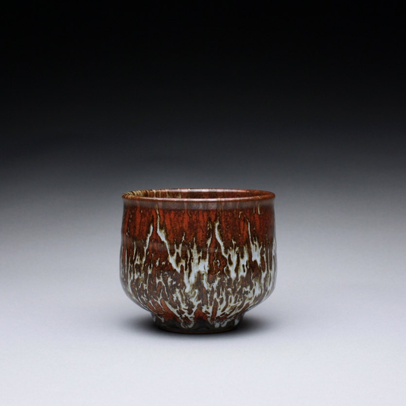 cup - yunomi - teacup with iron red and white glazes