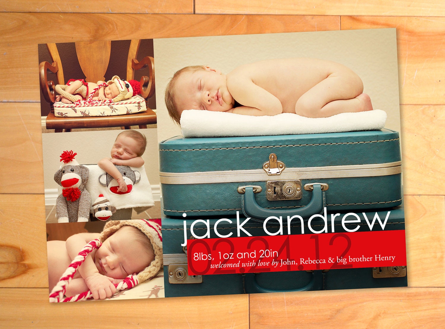 Modern Big Letters Custom Baby Announcement Photo Card