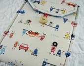 Ready To Ship Sleeve For Your Kindle Fire or Kindle 3 Japanese Fabric Linen Robots Fixing Cars