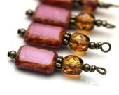 Coral Pink Picasso Czech Bead Dangle Charm Drop Set