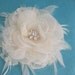Ivory Lace and Organza and Tulle Feather Rose Hair Clip I166- bridal wedding hair accessory