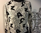 Vintage 1980s black and white alphabet sweater