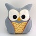 Plush Owl Pillow - grey, golden yellow and red fabric LAST ONE