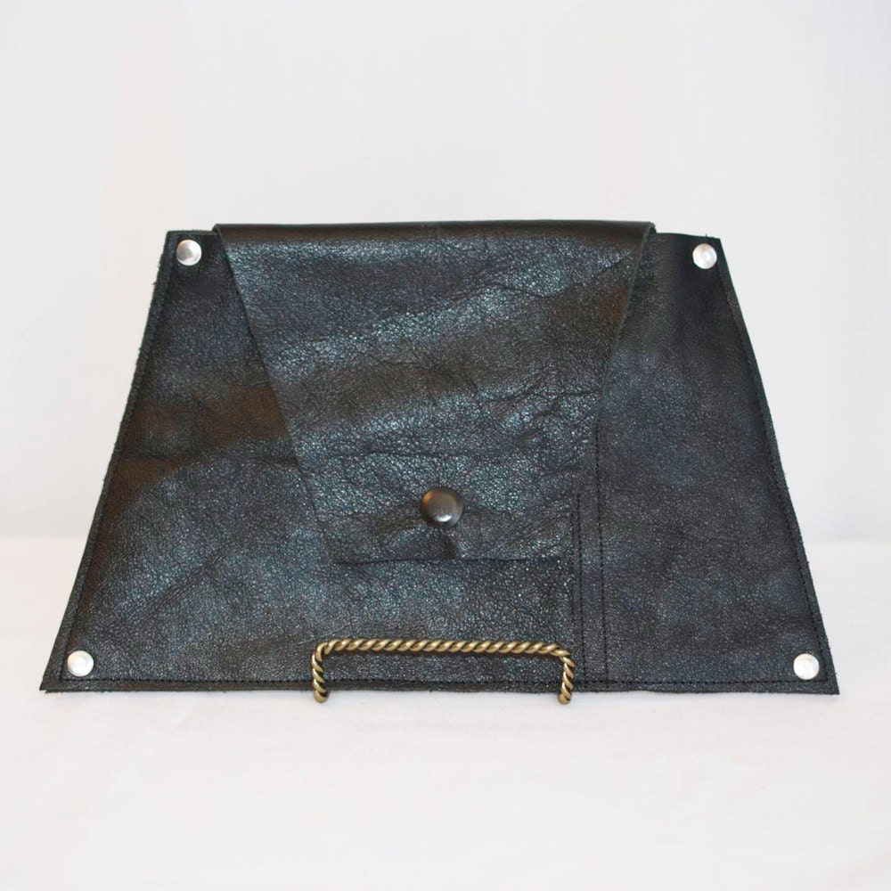 recycled black leather clutch