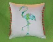 Made to Order pillow, New custom Flamingo Pillow made with Lilly Pulitzer Turquoise Alberta Gator fabric