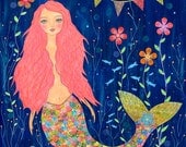 Nursery Decor, Children Decor, Baby Girl Nursery, Mermaid Theme Nursery, Mermaid Art Print Large 20 x 20 Poster Print