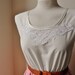 Jennifer Lilly Handmade Pink Bird White Lace Quaint Antique Motif Tea Dress // Boho Kitsch Vintage Whimsical Romantic Bohemian Dress (L)