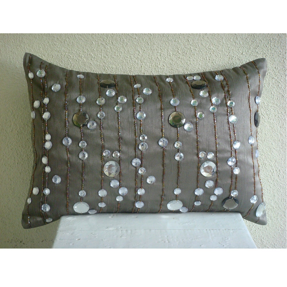 Diamond Dreams - Oblong / Lumbar Throw Pillow Covers - 12x18 Inches Silk Pillow Cover with Crystals