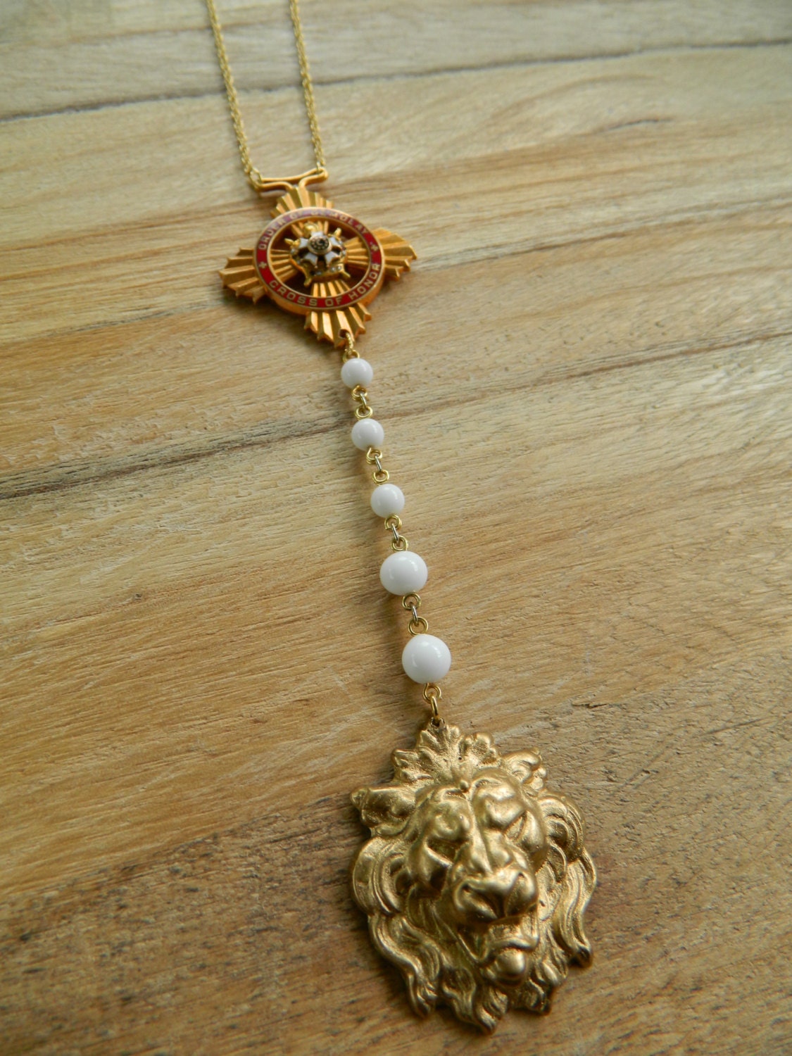 Badge of Courage - Vintage medal and lion necklace