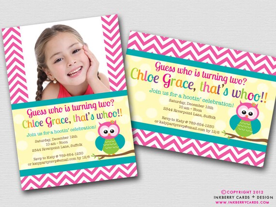 Polka Dot Chevron Owl - Birthday Party Invitation (Digital File - Printed Cards Also Available) Il_570xn