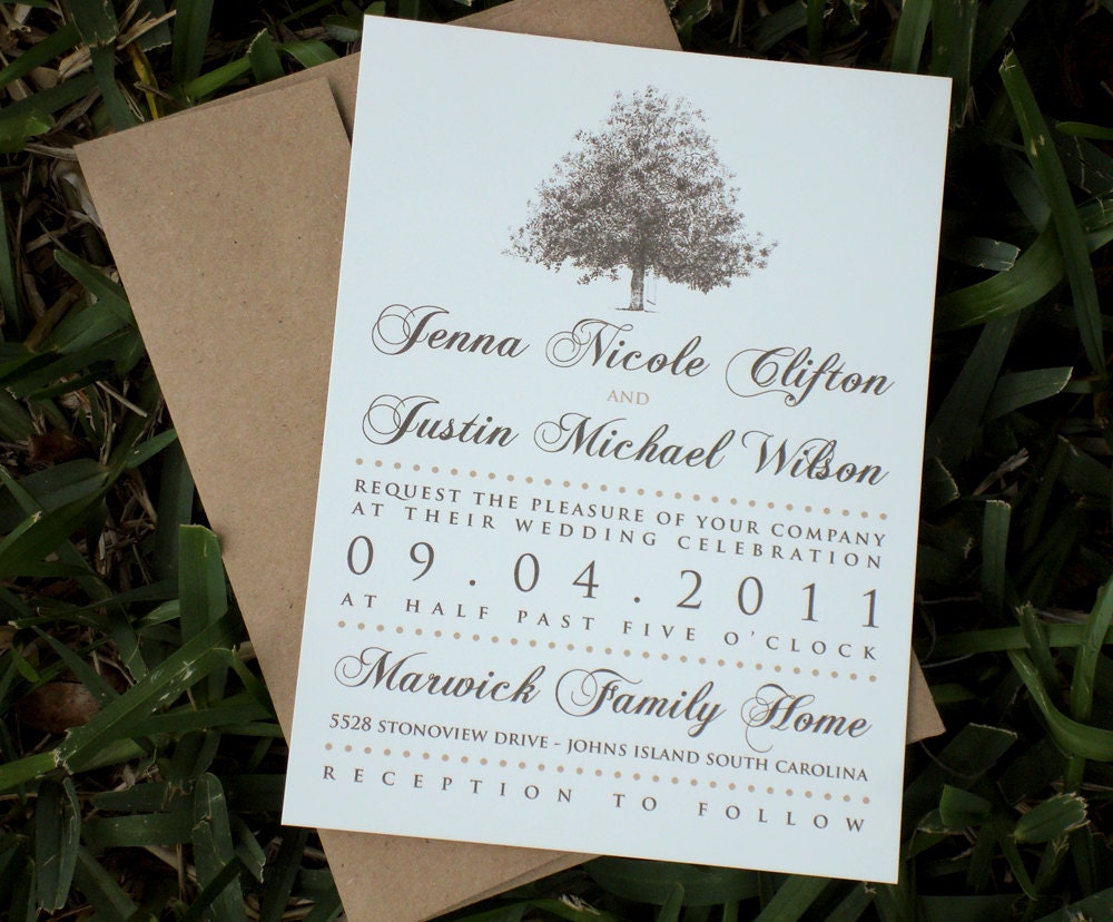 Rustic Magnolia Tree Wedding Invitations with Kraft Paper Envelopes