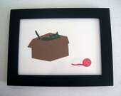 Cat Stalking Wild Yarn 5 x 7 Paper Cut Out Framed