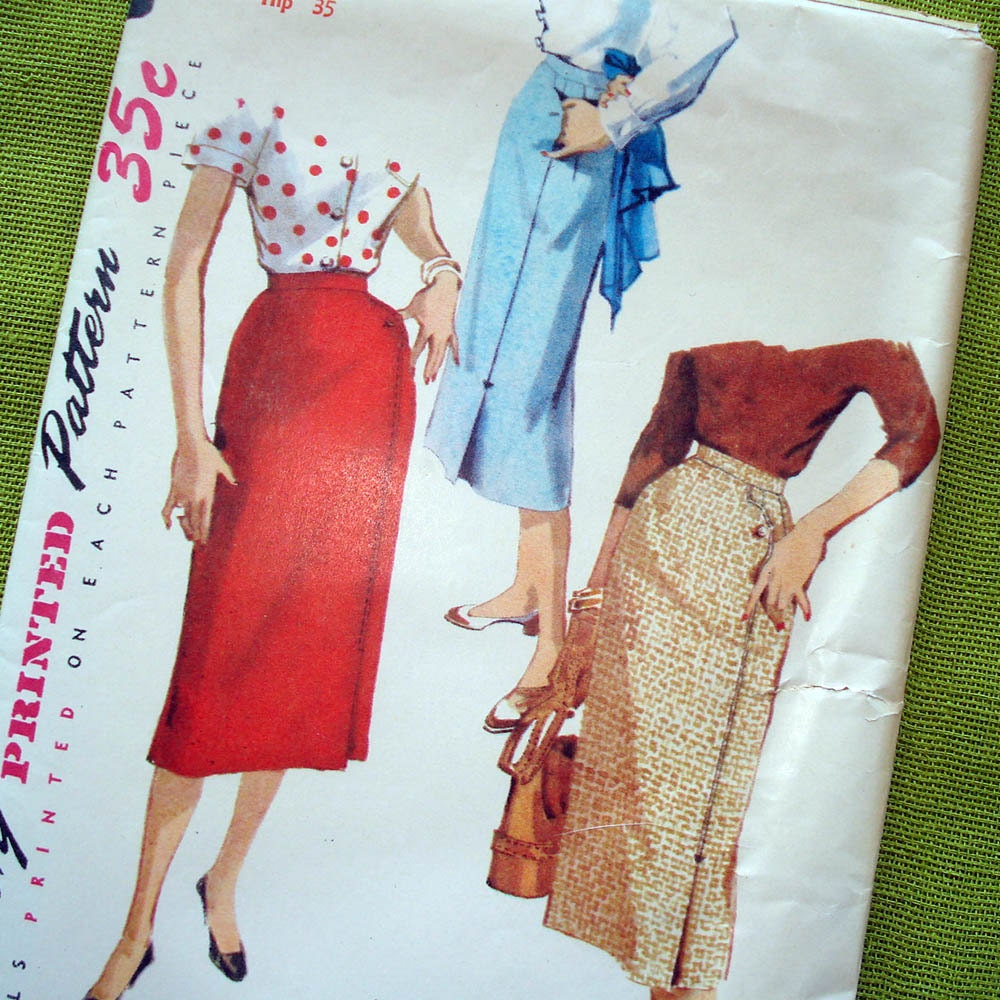 1950s Rockabilly Pencil Slim Skirt Vintage Sewing Pattern Simplicity 4769  / Waist 26