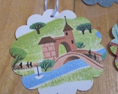 Vintage Storybook Art set of 10 scalloped gift tags