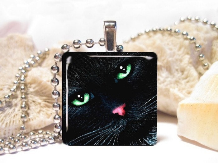Wood Art Pendant 1x1 Jewelry Necklace from art painting Cat 319 by L.Dumas