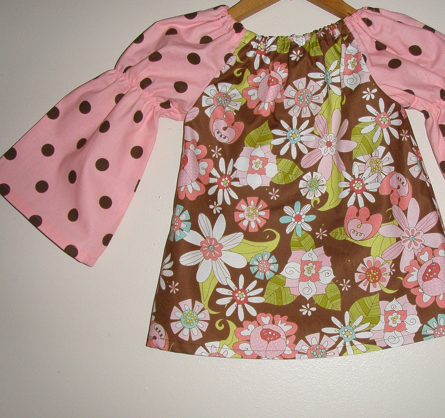 brown floral peasant tunic top, long sleeve SIZE 2 Only ready to ship