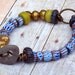 Tribal Trade Bead Bracelet - African, Mixed Vintage, Native Hebron, Awale Chevrons - Metallic Bronze Leather - Brass, Indigo Blue, Yellow