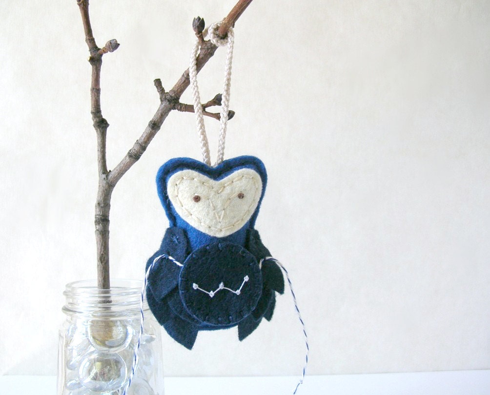 CASSIOPEIA Star Gazing Owl Ornament // Embroidered Felt Owl // in Midnight Blue by OrdinaryMommy on Etsy
