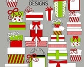 Holiday Stacked Gift  Package Digital Clipart  Elements Commercial use for paper, digital , invites, and web design
