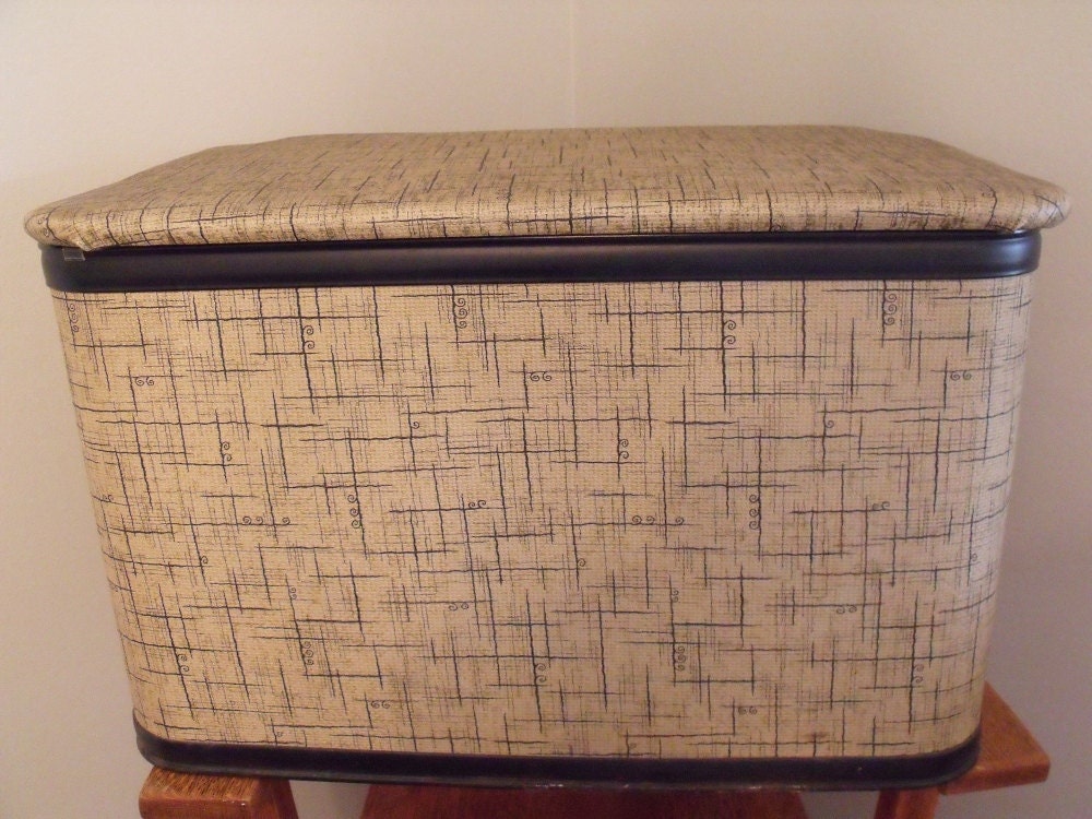 RESERVED FOR MEG - Mid Century modern Pearl-Wick storage hassock - ottoman - Retro cool Eames era graphic style