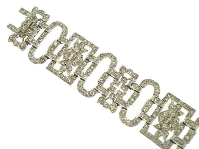 Art Deco Bracelet Wide Vintage Rhinestone Original Book Piece 1920s Wedding Jewelry