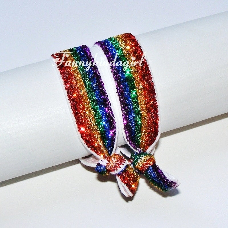 Rainbow Sparkle Hair Ties Bracelet Bands 5/8 by Funnykindagirl