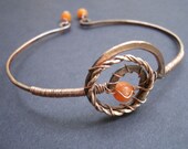 Hammered Copper Nautilus Spiral Orange Jade Bracelet - Customizable