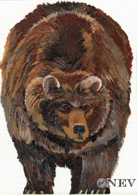 Wildlife Art Brown Grizzly Bear Painting Original Acrylic ACEO